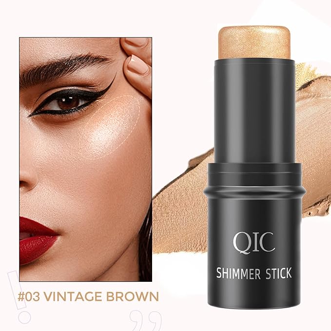 Highlighter Stick,Highlighter Makeup for Face & Body, Multi-Use Body Shimmer Glow Cream for All Skin Types, Buildable, Non-Caking, Long Lasting Radiant for All Day, Great Gift for Women & Girls, Brown