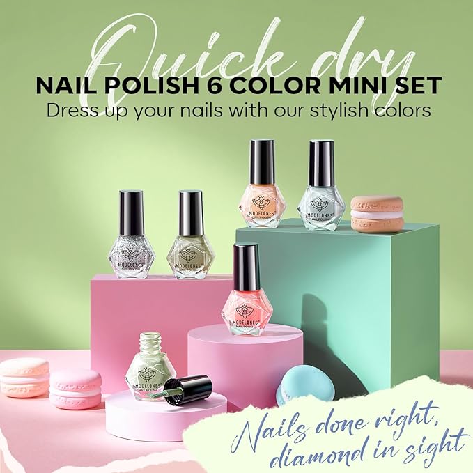 modelones Nail Polish Set 6 Colors Green Blue Nude Glitter Nail Polish Kit Quick Dry Finger Mini Bulk Manicure DIY Nail Art Salon Home Gifts For Women Girls