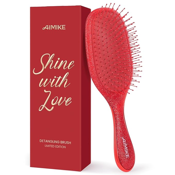 AIMIKE Detangling Brush, Paddle Brush w/Soft Bristles, Pain-Free Detangler Hairbrush Loosens Stubborn Tangles, Extra Gentle on Sensitive & Fine Hair, Christmas Gift for Women & Kids Wet Dry Hair
