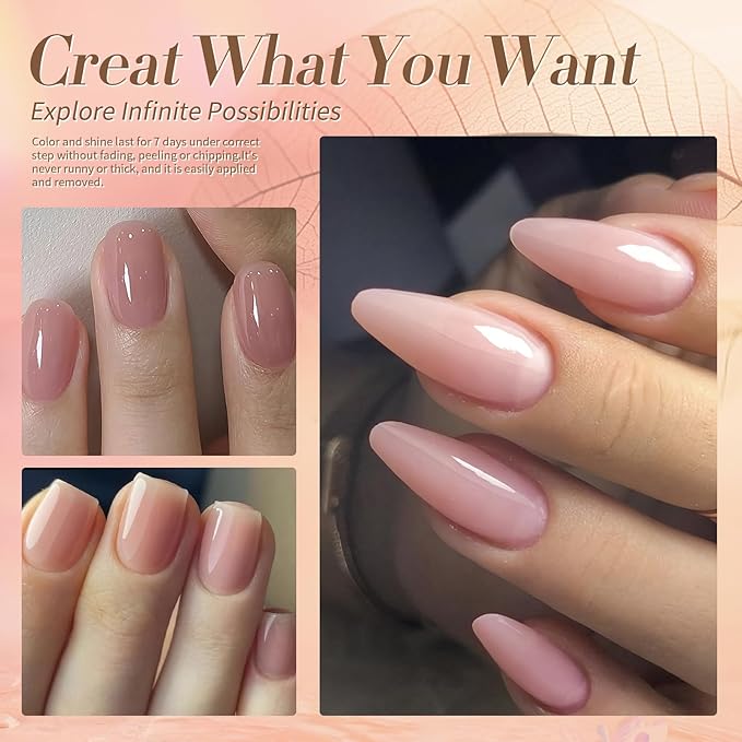 Born Pretty Jelly Nail Polish Set, 6 Colors Burgundy Red Brown Nude Pink Natural Colors Quick Dry Nail Polish Sheer Transparent Fall Winter Fingernail Polish for DIY Nail Art Salon Home Gifts