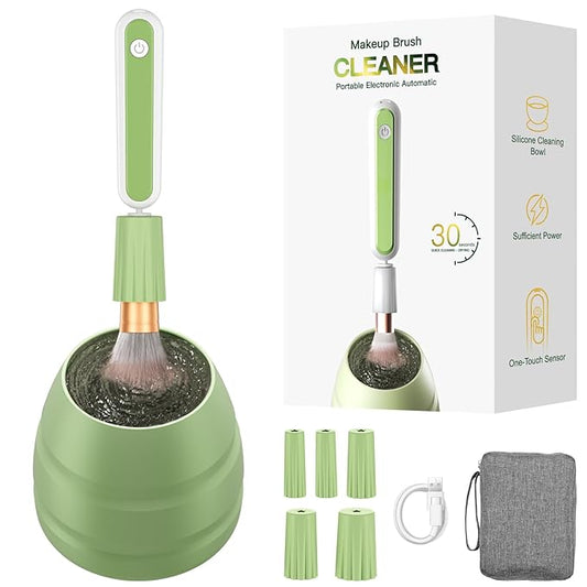 Electric Makeup Brush Cleaner Machine -15000RPM Fast Deep Cleaning and Dry Make Up Brushes Efficient Cleaning with Storage Cas, Portable Spinning Washer, Gift for Women-Green