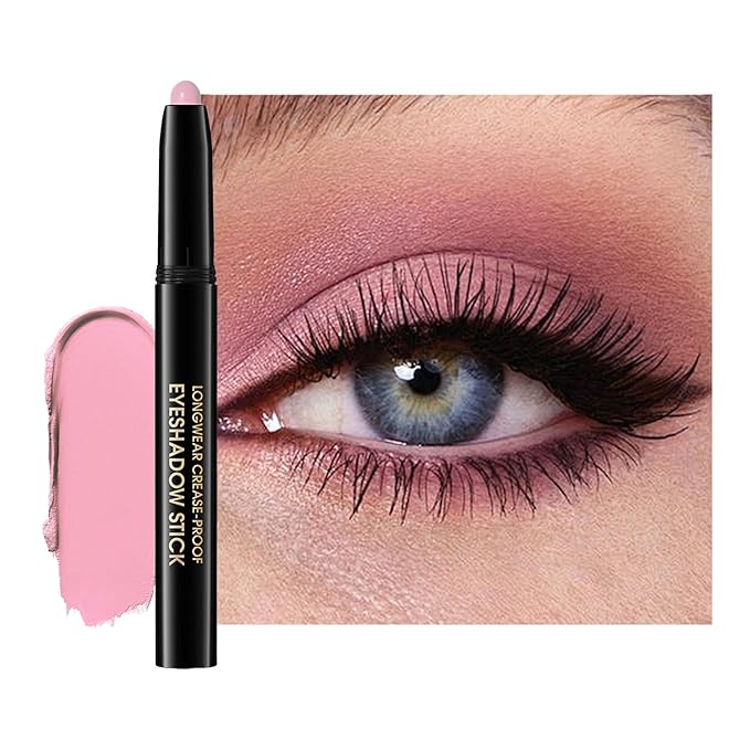CHIFURE Eyeshadow Stick, Shimmer and Matte Cream Eye Shadow Brightener Sticks Eyeliner Pencil Crayon, Waterproof Long Lasting Eye Highlighter Stick Makeup,0.056 Oz(#5-Pink)