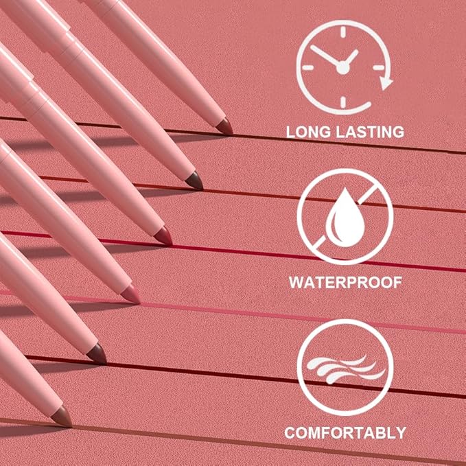 12 Colors Retractable Lip Liner Kit for Define & Sculpting Lips Shades, Long Lasting Waterproof High Pigment Matte Finish Creamy Texture Lip Liner Pencil Set for Women (12 Colors, M)