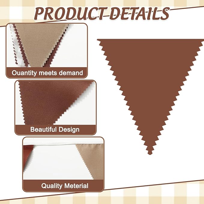 33 Ft Gingham Hanging Banner Decoration Brown Pennant Plaid Triangle Flag Fabric Bunting Garland for Birthday Baby Shower Party Supplies