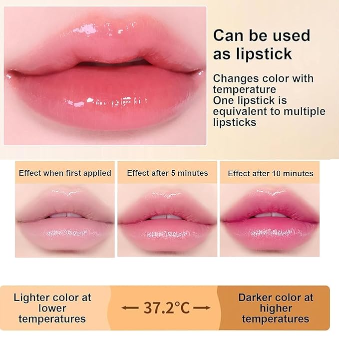 Color Changing Lipstick, Gold Crystal Ph Transfer Proof Color Changing Lipstick, Clear Lip Stick That Changes Color, Hydrating & Non-Sticky Formula, Long Lasting Moisturizing Lip Gloss for Women(2PCS)