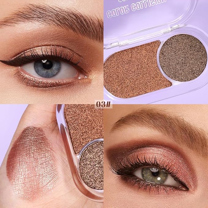 Dual-Color Pearl Eyeshadow Palette – High Pigment Shimmer Eyeshadow Duo,Brown & Brownish Red Shimmer Eye shadow , Silky Blendable Texture, Waterproof Long-Lasting Eye Makeup for Daily & Glam Looks 03#