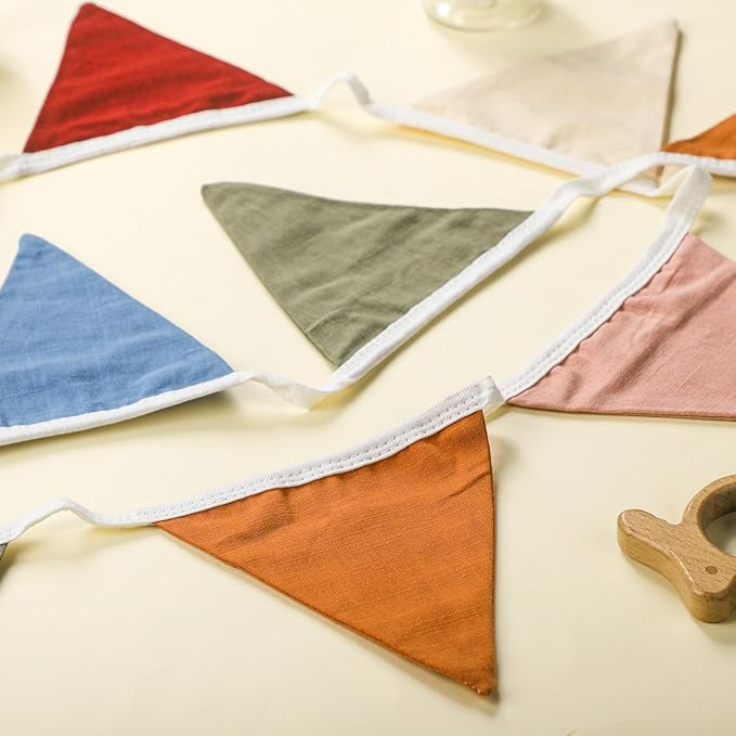 VitalCozy 17 ft Pennant Banner Flags, 2 Pcs Nursery Garland Triangle Bunting Flag Double Side Baby Banner for Boho Decor Baby Shower Birthday Wedding Party Event, Each 8.5 ft(Retro Colors)