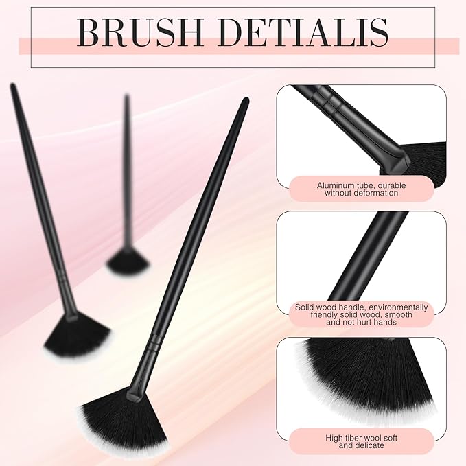 12 Pcs Soft Facial Fan Brush Blush Makeup Brush Face Mask Acid Applicator Multi Use Cosmetic Tools for Peel Mask Makeup for Mud Cream(Black)