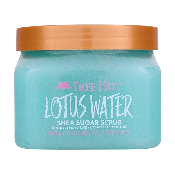 Tree Hut Lotus Water Shea Sugar Scrub, Exfoliating, Hydrating & Moisturizing Body Scrub with Shea Butter & Nourishing Essential Oils, Smooth & Soften Skin, 18 oz
