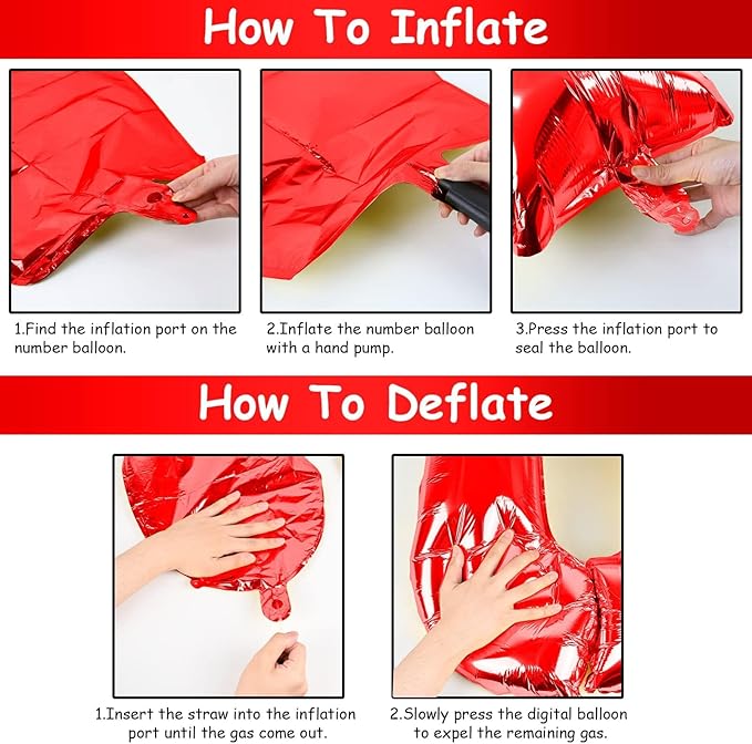 40 Inch Red Number 7 Balloon for Boys Girls, Large Self Inflating Foil Number Balloons 0-9 for Boys Girls, Digit 7 Helium Balloons for Women Men Birthday Christmas New Year Party Anniversary Supplies