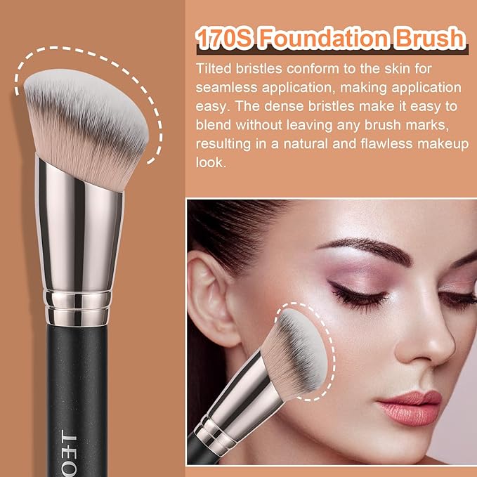 TEOYALL Angled Foundation Contour Brush, Synthetic Kabuki Brush for Concealing Blending Setting Buffing with Liquid, Cream and Powder Cosmetic (170S)