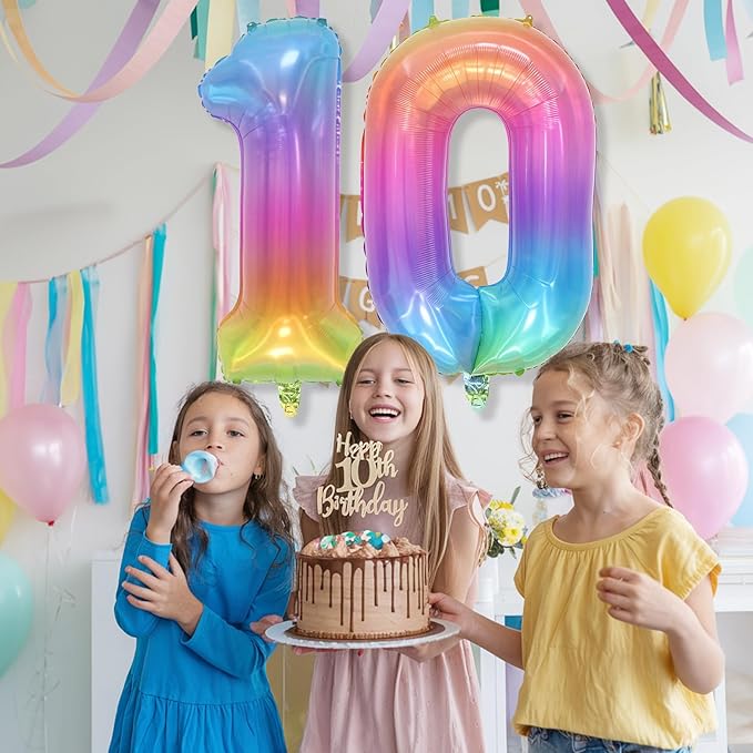 Rainbow Number 0 Balloon, 40 Inch Colorful Self Inflating Foil Balloons, Globos De Numeros Grandes, Large Mylar Helium Multicolor Number 0 Balloon for Kids Birthday Party Decor Baby Shower Decorations