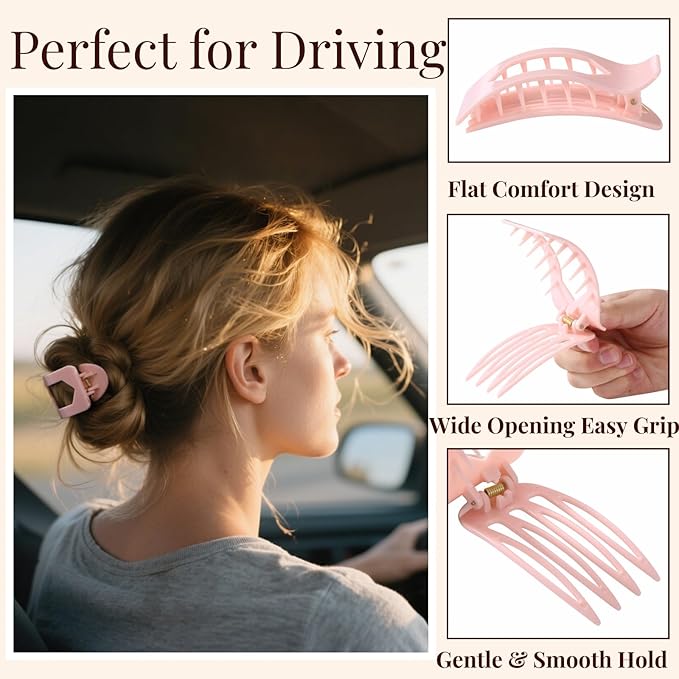 8 Pack Pastel Flat Hair Clips for Girls – Large Cute Glossy No-Slip Claw Clips for Thick & Thin Hair in Pink, Blue, Green, Purple, Soft Color Aesthetic Hair Accessories for Teen or Preppy Style