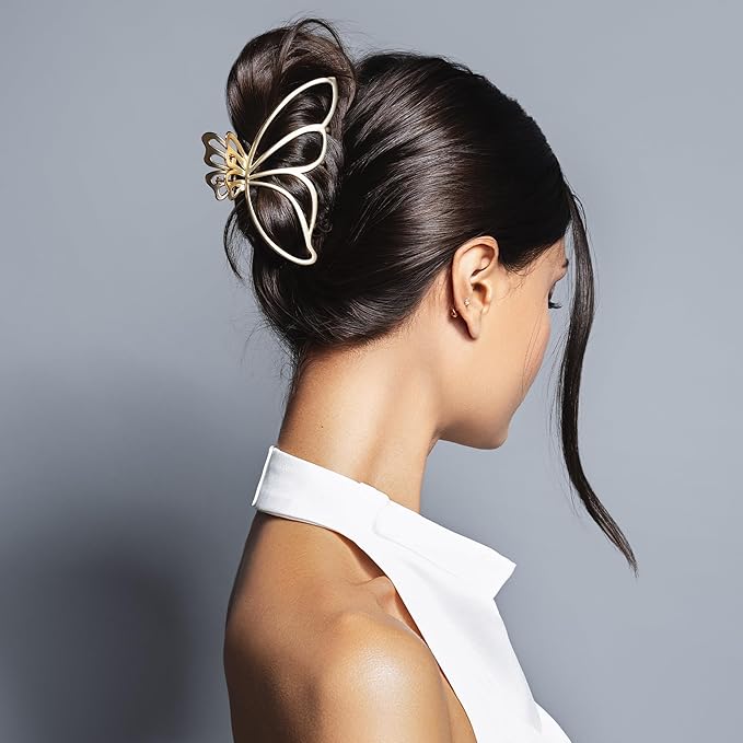 The Hair Edit Gilded Wing Clip - Extra Large Soft Gold Metal Butterfly Claw Clip