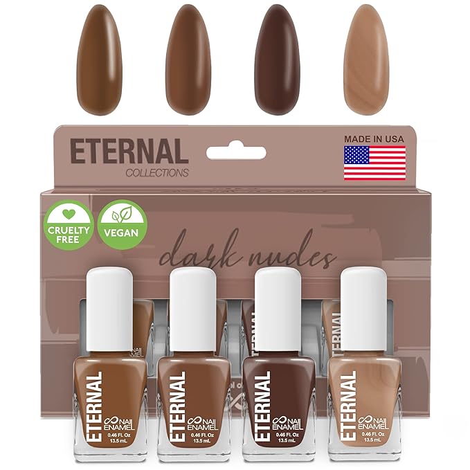 Eternal Nude Nail Polish Set for Women (DARK NUDES) - Brown Nail Polish Set for Girls | Lasting & Quick Dry Non Toxic Nail Polish Kit for Home DIY Manicure & Pedicure | Made in USA, 13.5mL (Set of 4)