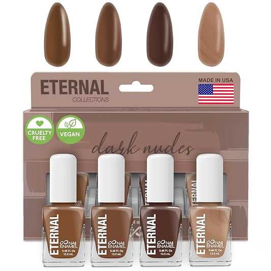 Eternal Nude Nail Polish Set for Women (DARK NUDES) - Brown Nail Polish Set for Girls | Lasting & Quick Dry Non Toxic Nail Polish Kit for Home DIY Manicure & Pedicure | Made in USA, 13.5mL (Set of 4)