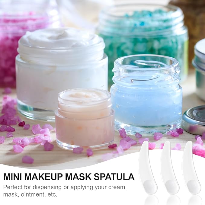 TUZAZO 200pcs Mini Spatula for Cosmetics, Bulk Disposable Makeup Spatulas Mini Plastic Makeup Scoop Spatulas for Cosmetic Mixing and Sampling (White with Storage Box)