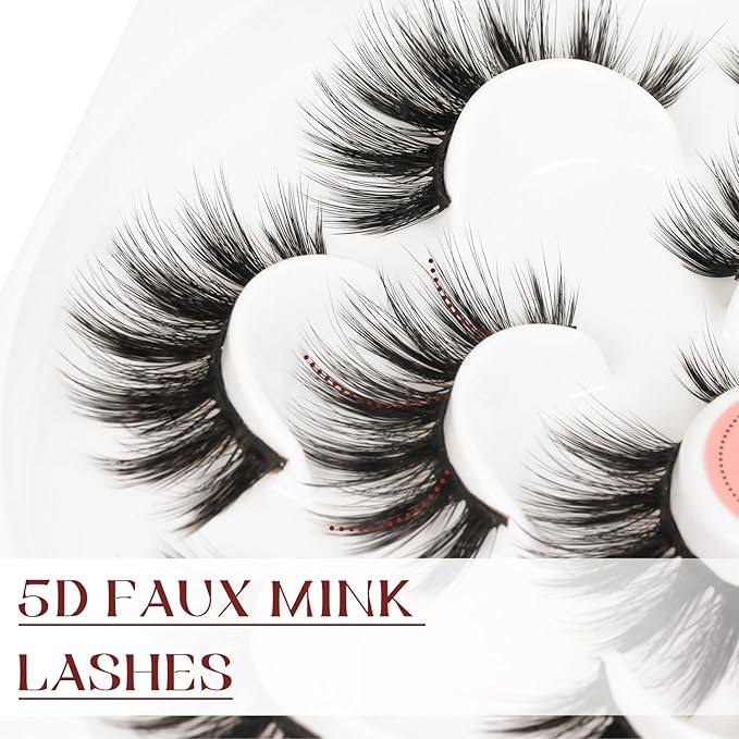 Veleasha Lashes 5D Faux Mink Lashes Fluffy False Eyelashes Handmade Eye Lashes Wispy Lightweight Fake Lashes Luxurious Volume Fake Eyelashes 7 Pairs Pack (Dubai)