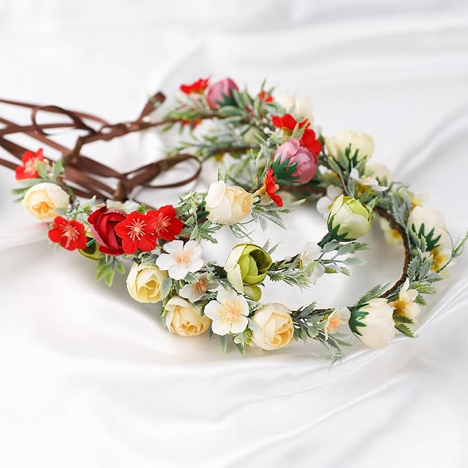 Yellow Flower Crown Headband - Fairy Floral Headpiece Renaissance Flower Crown for Women Girls Weeding Birthday Party Cosplay Photo Prop