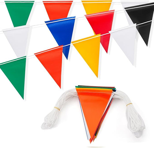 Safety Warning Pennant Banner Flags – Multipurpose 315FT OSHA High Visibility Colored Triangle Flags for Outdoor,Party, Roadwork, and Hazard Areas(MULTICOLOR,135pcs,315FT)
