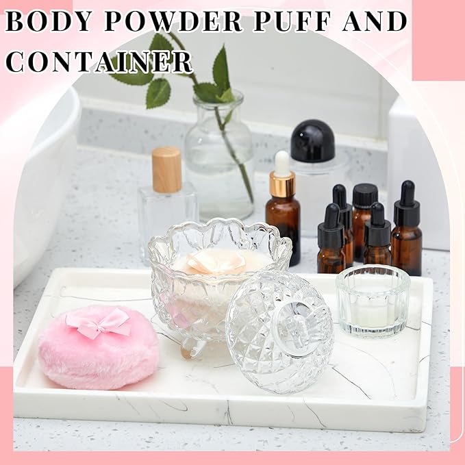 Tioncy 3 Pcs Large Body Powder Puff and Container Powder Container with Puff Powder Puff Crystal Container Soft Washable Reusable Velour Face Body Glitter Powder Puff Wet Dry Makeup (Clear,Butterfly)