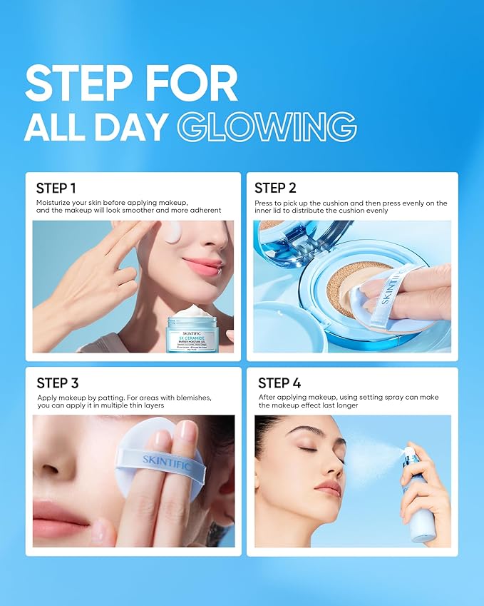 Velvet Matte Cushion Foundation Blue Ultra Cover Powder Foundation, 12h Oil-Control, Lightweight, Long-Lasting, Waterproof Korean Cushion Makeup (06 Honey)