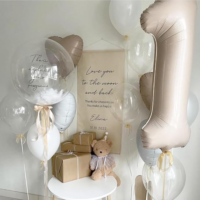 40 Inch Cream Number 1 Balloon, Beige Large Self Inflating Foil One Balloons for 1st Birthday Decorations Boys Girls, Digital 1 Helium Balloon for First Birthday Baby Shower Anniversary Party Supplies