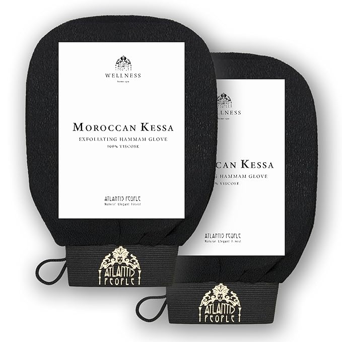 Atlantis People's Moroccan Exfoliating Glove 2 PACK - Body Scrubber & Exfoliating Mitt for Smoother Skin, Exfoliates Dead Skin Cells, Helps Even Skin Tone, For Self-Tan Removal & Keratosis Pilaris
