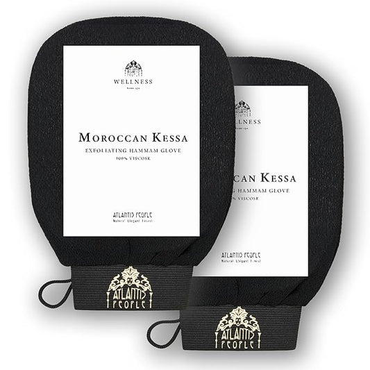 Atlantis People's Moroccan Exfoliating Glove 2 PACK - Body Scrubber & Exfoliating Mitt for Smoother Skin, Exfoliates Dead Skin Cells, Helps Even Skin Tone, For Self-Tan Removal & Keratosis Pilaris