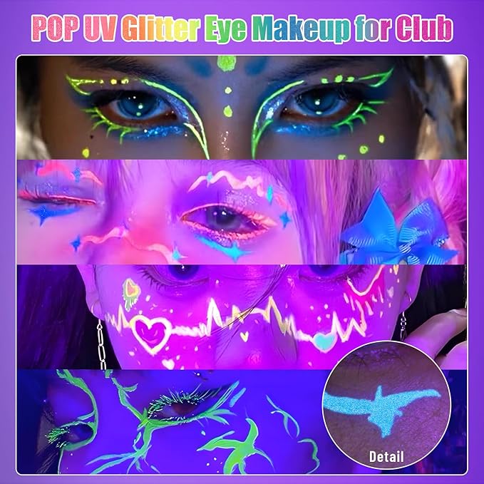 BOBISUKA 7 Colors Neon Eye Liner: UV Glitter Liquid Eyeliner Pencil - Colorful Waterproof Eyeshadow - Rainbow Smudge-proof Eye Makeup Pen Set For Halloween, Party And Birthday