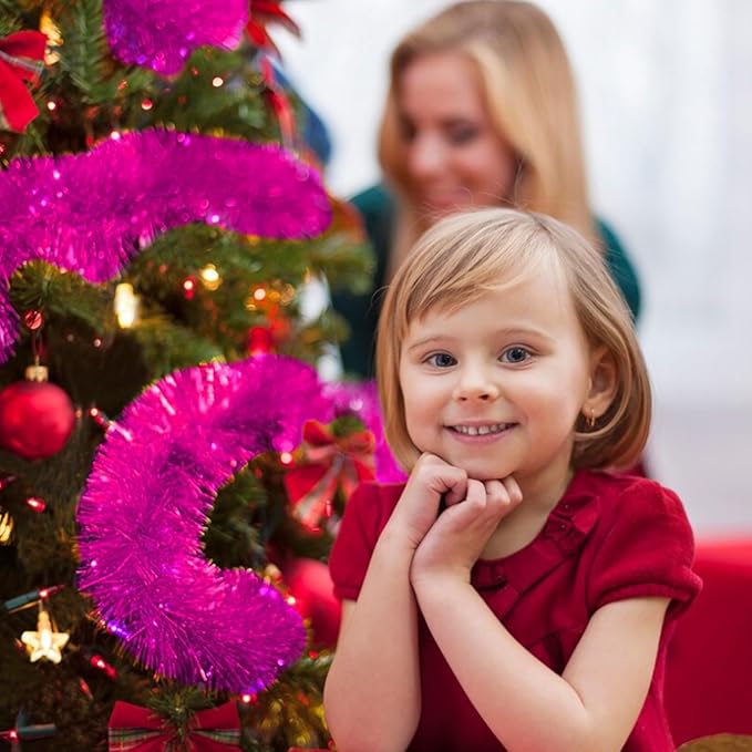 25 Feet Christmas Foil Fringe Banner Metallic Tassle Garland Metallic Backdrop Parade Floats Shiny Hanging Ceiling, Valentine's, Wedding, New Year Party Decorations(4" x 25', Rose Red)