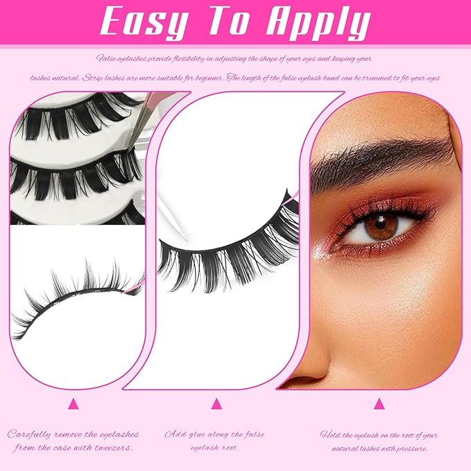 Veleasha Manga Lashes Spiky Natural Eyelashes Cosplay Anime False Eyelashes 14 Pairs 3D Lightweight 8-15mm Cotton Band Soft 100% Handmade Fairy Manhua Lashes (3D11)