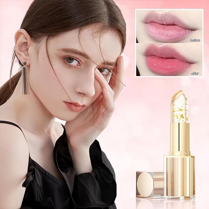 Transferproof Color Changing Lipstick,Transparente Transferproof Gold Crystal Color Changing Lip Stick,Labial Cambia De Color De, Long Lasting 24 Hours Moisturizing Glossy Shine Lip Gloss (1PC)