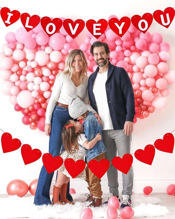 2 Pack Felt I Love You Bunting Banner, Valentines Day Felt Red Heart Decorations,Valentines Day White I Love You Sign Banner for Valentines Day Anniversary Wedding Party Decorations Supplies