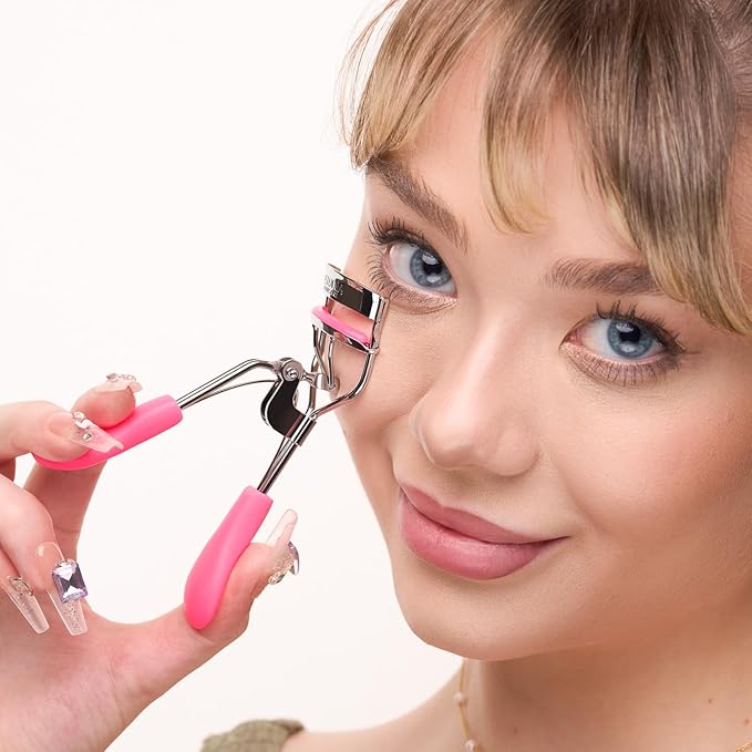 Silicone Eyelash Curler with Refill Pads & Satin Pouch Designed for No Pinching or Pulling and Perfect for Those with Straight Flat Lashes Wanting Dramatic Long Lasting Seamless Curls