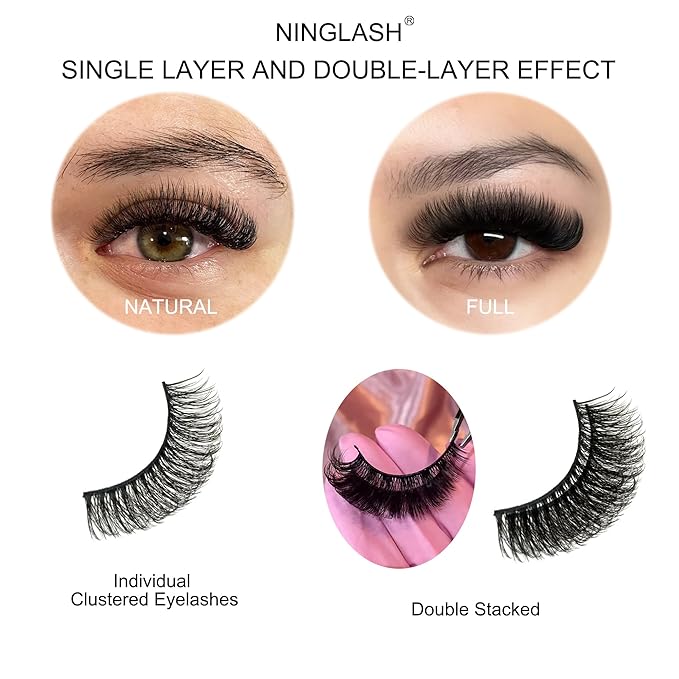 Short Thick Lashes Natural Look D Curl Eyelashes that Look Like Extensions 5 Pair Fluffy Mink Wispy Cat Eye Strip False Volume Lash Pack 8-14mm Full Mega Double Stacked Eyelash Small Fake Lashes