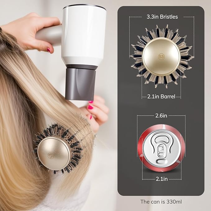 Sndyi Large Round Brush for Blow Out, 2.1 Inch Nano Thermal Ceramic Ionic Round Hair Brush with Boar Bristles, Boost Shine and Volume, Quick Blow Drying and Styling, Best for Long Thick Hair