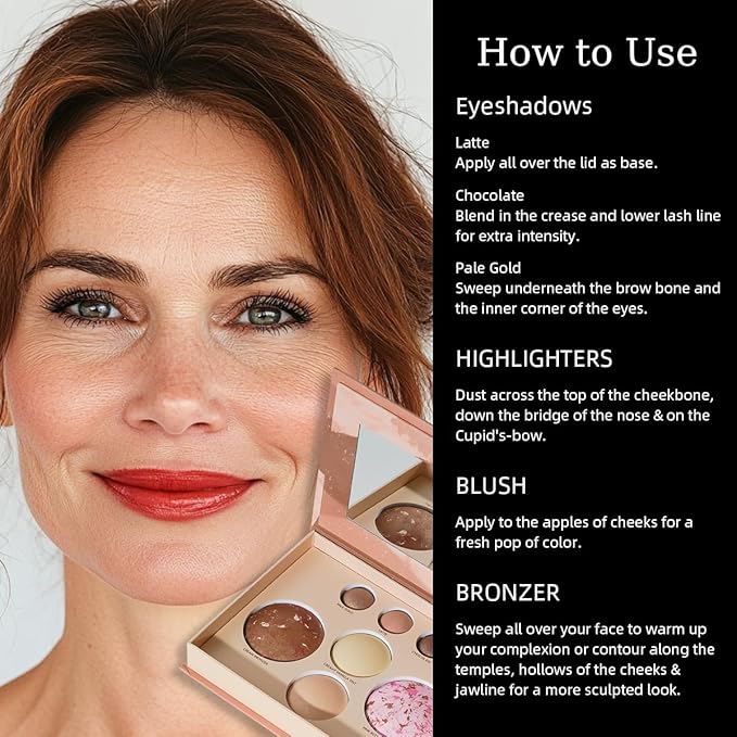 Velvety Smooth Baked Palette, Multi-purpose, Highly Pigmented Palette with Bronzing Powder, Eyeshadows and Blushes, Waterproof, Vegan & Cruelty-free.