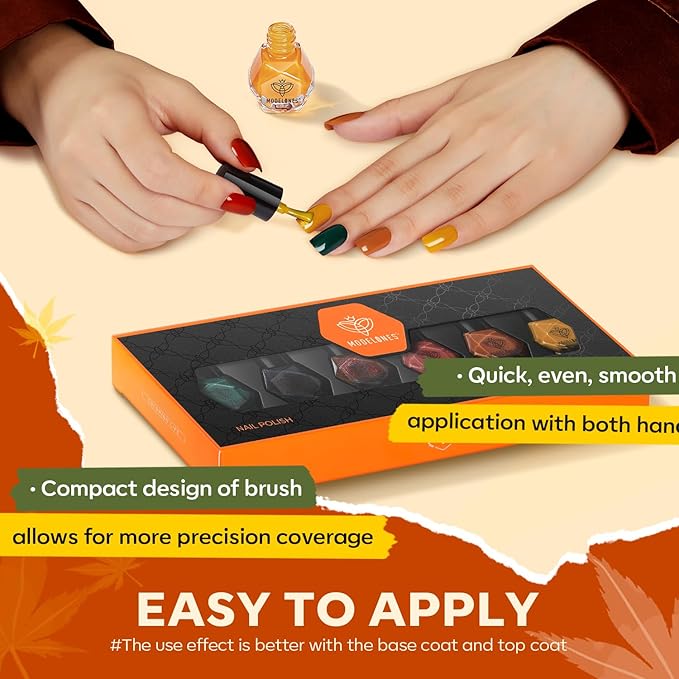 modelones Nail Polish Set, 6 Colors Fall Winter Halloween Yellow Orange Nail Polish Kit Quick Dry Black Green Long Lasting Manicure Diy Home Salon Gift For Women Mom