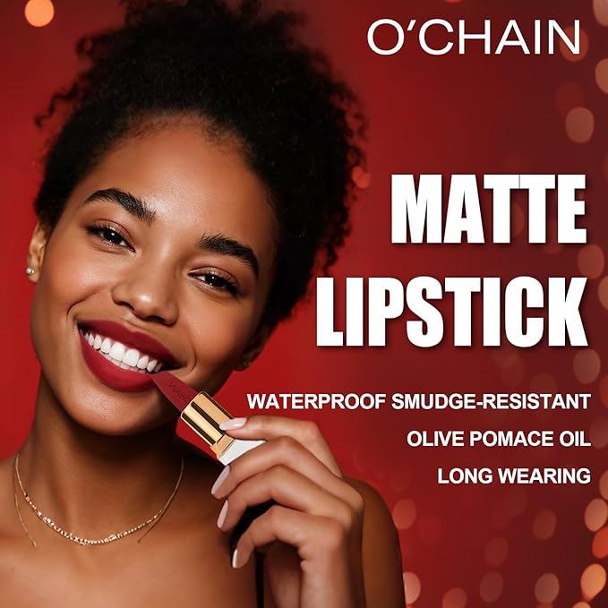 O'CHAIN Dark Purple Matte Lipstick, Long Lasting Full Coverage Non-Transfer Lipstick for Women Infused with Jojoba Oil and Vitamin E, Cruelty-Free & Vegan (14 ARIA) 0.12 Oz