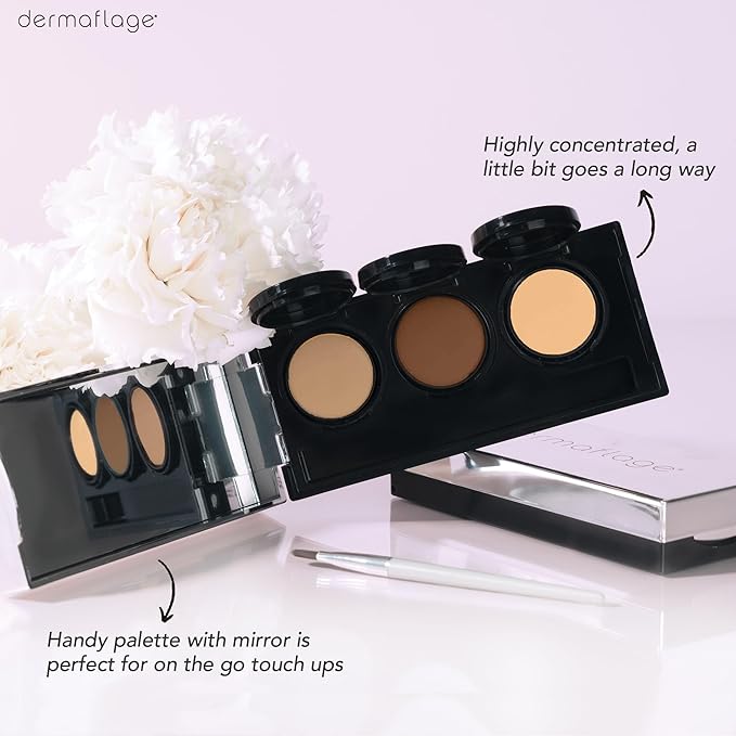 Full Coverage Concealer Palette, Waterproof Concealer Cream, 3 Colors + Brush, by Dermaflage