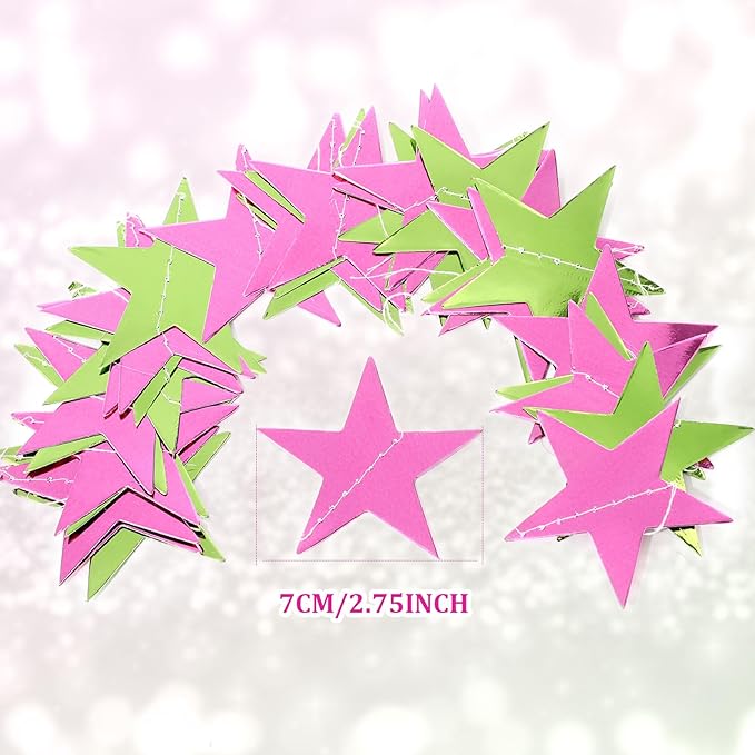 Patelai Glitter Star Garland Banner New Years Decor 130 Feet Star Hanging Banner Twinkle Backdrop for Birthday Classroom Wedding Halloween Christmas Party Supplies(Pink,Green)