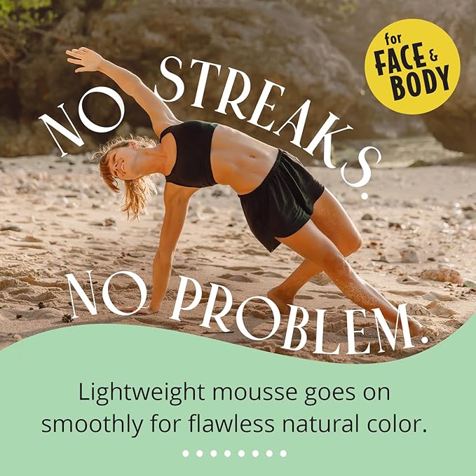 Skinerals Self Tanner Mousse, Organic Sunless Tanning Foam for Face & Body, Natural Looking, Streak-Free, Quick-Drying, Long-Lasting Fake Tan, 8 oz, Californium