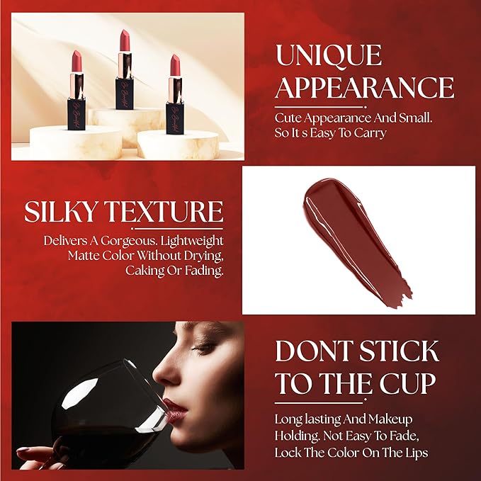 lipstick provides smooth application, hydration and moisture to the lips with long lasting wear, non-sticky, glides on,provides maximum color organic sea butter(sangria)