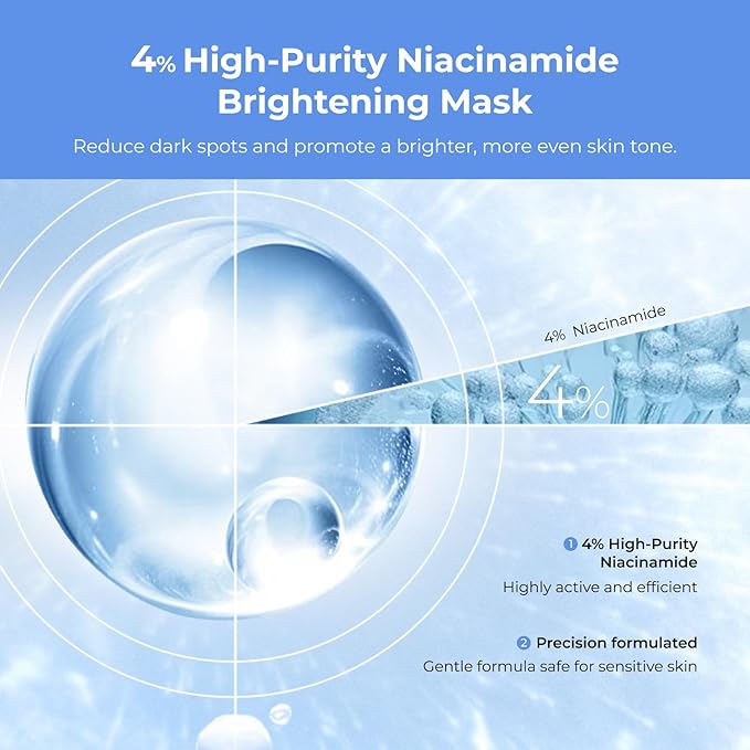 2-Step Niacinamide Brightening Ampoule Mask (1.5ml+33mlx5 PCS) - Hydrating Mask with Niacinamide, Himalayan Barley Beta-Glucan & Glacier Water for Spot Reduction