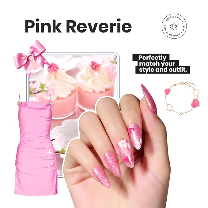 Beetles Glitter Nail Polish Set, 6 Colors Pink Nail Polish Kit Shimmer Gold Nude Jelly Pink Reverie Quick Dry Fingernail Polish Gifts for Women Salon DIY Manicure Kit