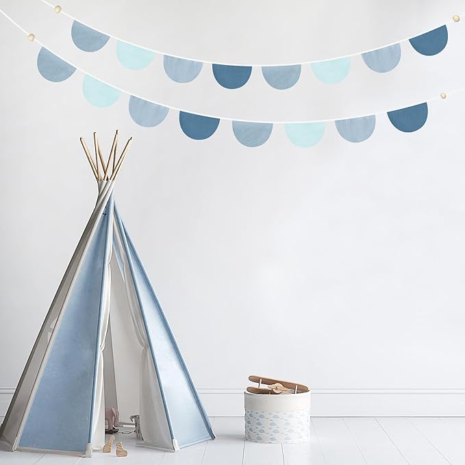 2 Sets of Deep Blue Half Round Banner 16Pcs Nursery Garland Flags Royal Fabric Semicircle Bunting Streamers for Baby Room Decor Kids Nautical Birthday Baby Shower Boho Wedding Event Party Decorations