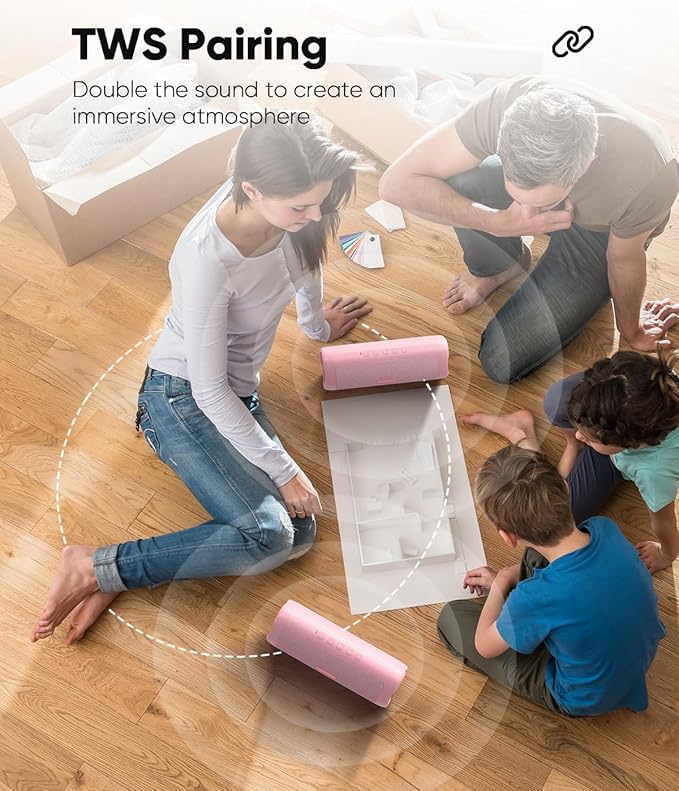 Bluetooth Speaker Stocking Stuffers for Men Women Teens Boys Girls: Portable Wireless, IPX5 Waterproof, White Elephant Gifts for Adults, Up to 20H Playtime, TWS Pair, for Home/Party/Outdoor (Pink)