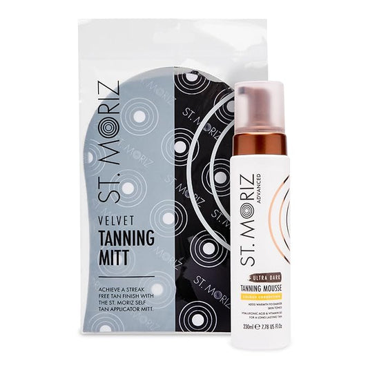 St Moriz Advanced Color Correcting Self Tanner Mousse in Ultra Dark with Tanning Mitt Bundle - Instant Self Tanning Foam for Face & Body - With Hyaluronic Acid & Vitamin B5 (7.78 fl oz)