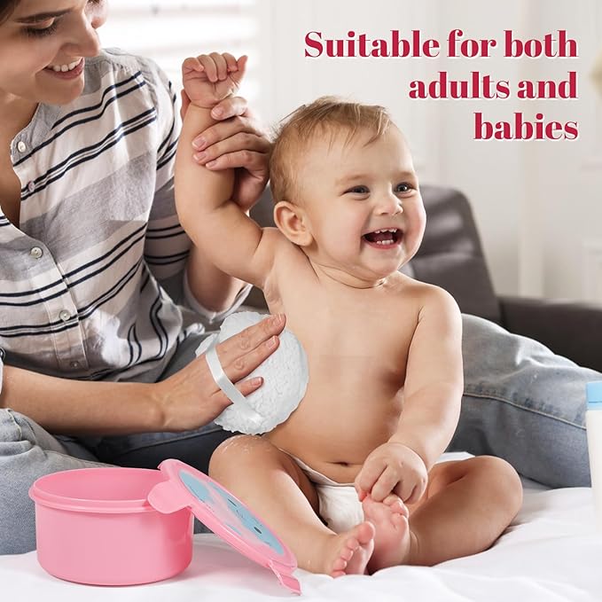 Extra Soft Powder Puff, 6" x 3" Large Body Powder Applicator, Dusting Powder Puffs with Loose Powder Container for Women (White)